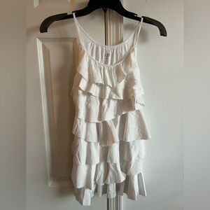 White Ruffled Sleeveless Top- Loft L